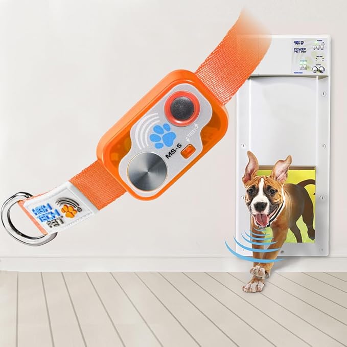 MS-5 Designer Series, Premium Performance Automatic Pet Door Collar by High Tech Pet Brand - Class A Battery Included - Stylish Design - Waterproof - Rugged - USA Support (Orange)