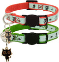 2 Pack Glow in The Dark Cat Collar with Bell Breakaway Safety Cat Puppy Collars with Pendant Red and Green