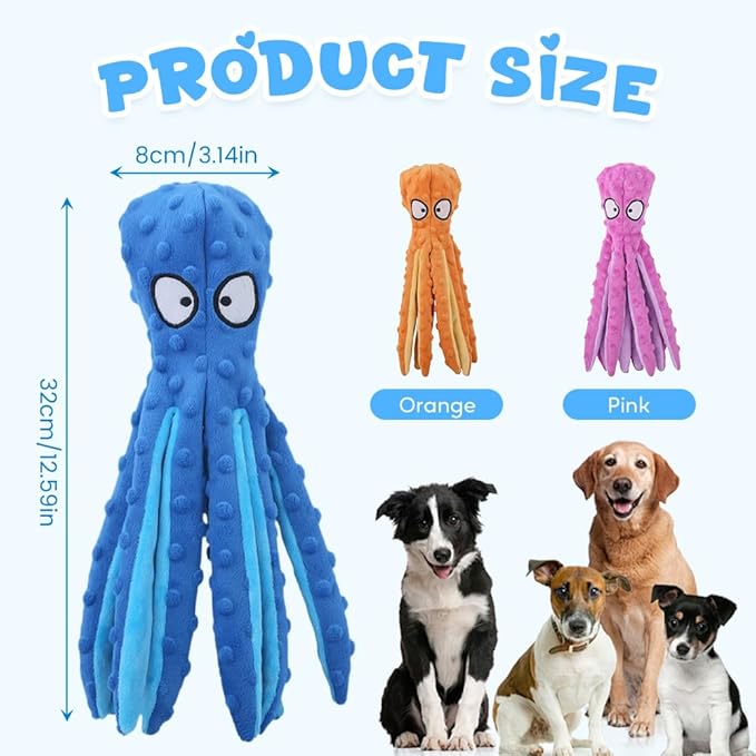 Octopus Dog Toys, No Stuffing Crinkle Dog Toys for Aggressive Chewers, Durable Interactive Chew Toys for Small, Medium and Large Dogs Training and Reduce Boredom (2PCS-B)