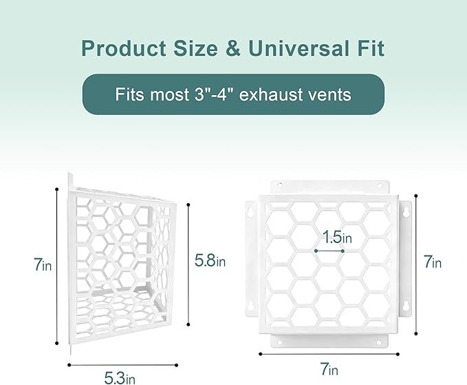 Dryer Vent Bird Guard - Fits Most 3" to 4" Bathroom Exhaust Fan Ventilation Cover, Steel Ventilation Bird Cage, White