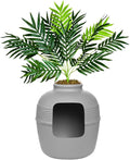 Good Pet Stuff Hidden Litter Box Planter, Decorative Cat Litter Enclosure with Carbon Filter, Artificial Plant, Easy Clean, Improved Design, Round Style, Base Kit, Pebble Gray
