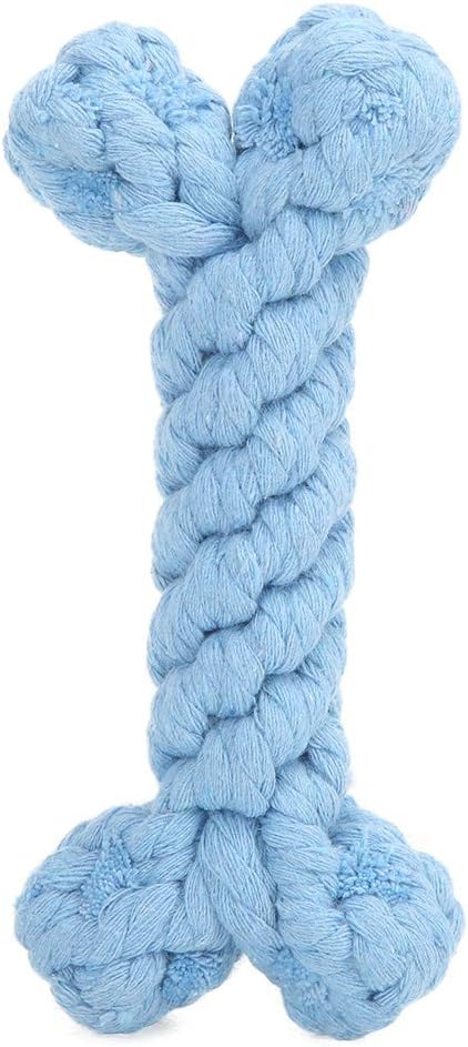 Pet Cotton Rope Biting Chewing Molar Toy, Cartoon Animal Shape & Pure Manual Weaving, Dog Rope Toys with Strong and Hard, Grind and Clean Teeth, Relieve Pressure (Blue Bones)