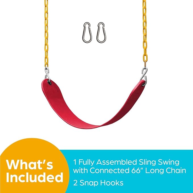 Pack of 1 Swing Seat Replacement Kit with Heavy Duty Chains - Backyard Swingset Playground Accessories for Kids (Red)