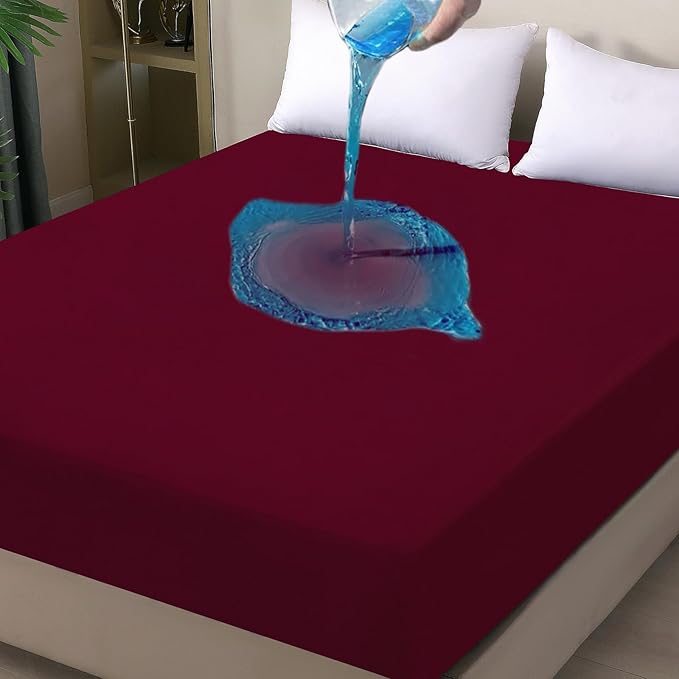 Waterproof Mattress Protector King, Fitted Sheet Style Breathable Mattress Cover with Deep Pocket Fits Up to 18'', Noiseless Bed Cover for Kids Adults Pets, Machine Washable (WineRed, 76'' X 80'')