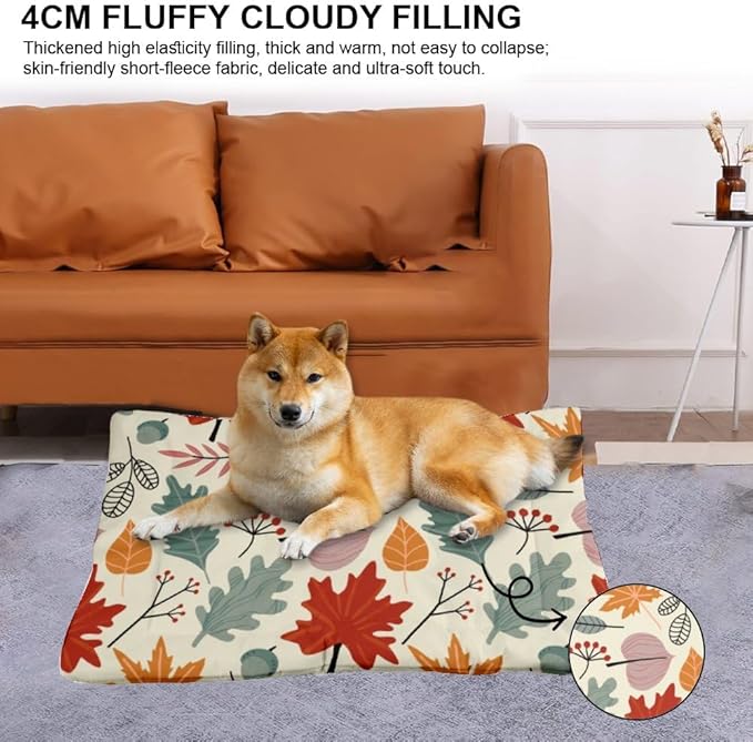 Colorful Leaf Seamless Dogs Beds Dog Bed Anti Slip Bed Mats for Dogs Warm for Non- Slip Bottom Winter Pet Supplies Multi- Scenario Big Dog Beds Gift Printed Cat 24× 18 Inch