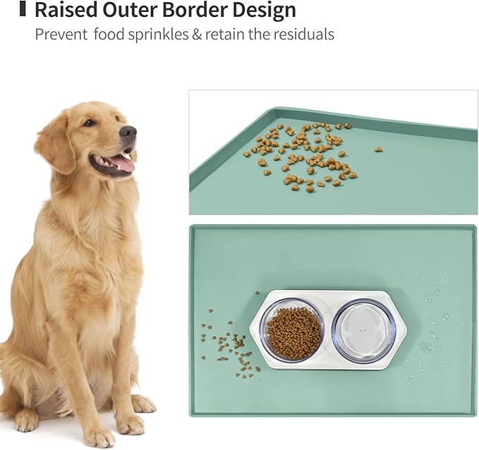 Dog Food Mat,Silicone Waterproof Food Tray,Non Slip Pet Bowl Mats Placemat,1" Raised Edge,Suitable for Most Small and Medium Sized Pets,32" x 24"