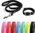 4.2FT Dog Collar and Leash Set, PVC Waterproof Adjustable Odor Proof Pet Collars Leashes, Easy to Clean, Surface 3D Cube Effect, Dog Leash for Small Dogs, Black