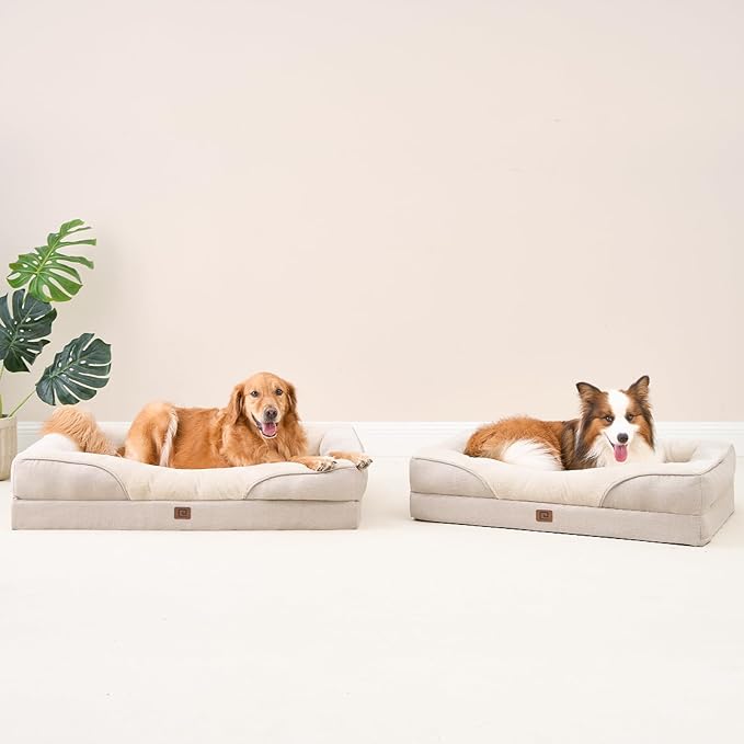 EHEYCIGA Orthopedic XL Dog Bed for Large Sized Dog, 42x30x7.5 Inch Extra Large Memory Foam Dog Couch Bed with Sides, Waterproof Liner & Washable Removable Cover, Bolster Pet Sofa, Beige