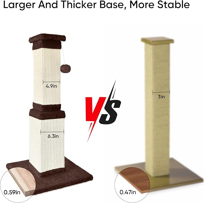 AGYM 32 Tall Cat Scratching Post for Large Cats, Cat Scratcher for Indoor Cats Adults, Sturdy Sisal Scratch Post to Protect Furniture, Brown