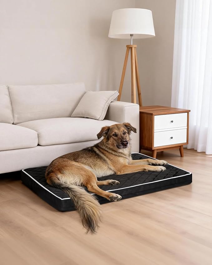 Orthopedic Dog Beds Large Sized Dog Waterproof Pet Kennel Pad with Removable Washable Cover and Non-Slip Bottom, 35x23 Inch, Black