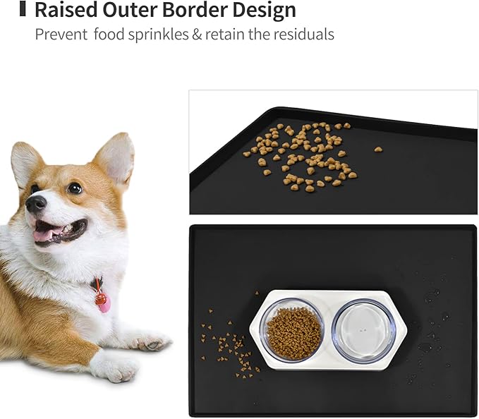 Dog Food Mat,Silicone Waterproof Food Tray,Non Slip Pet Bowl Mats Placemat,0.8" Raised Edge,Suitable for Most Small and Medium Sized Pets,28" x 18"