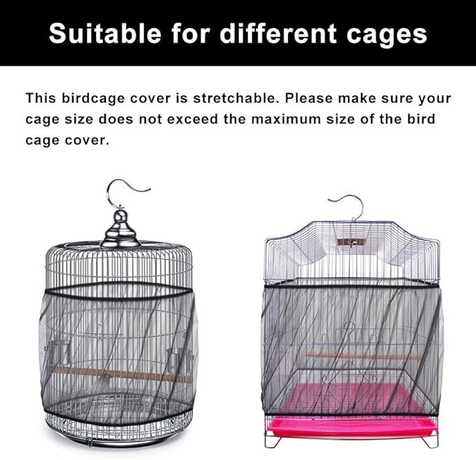 Bird Cage Seed Catcher, Bird Cage Mesh Guard Netting, Birdcage Seed Guard Skirt, Parakeet Cage Skirt for Round Square Cages (Black, XL)
