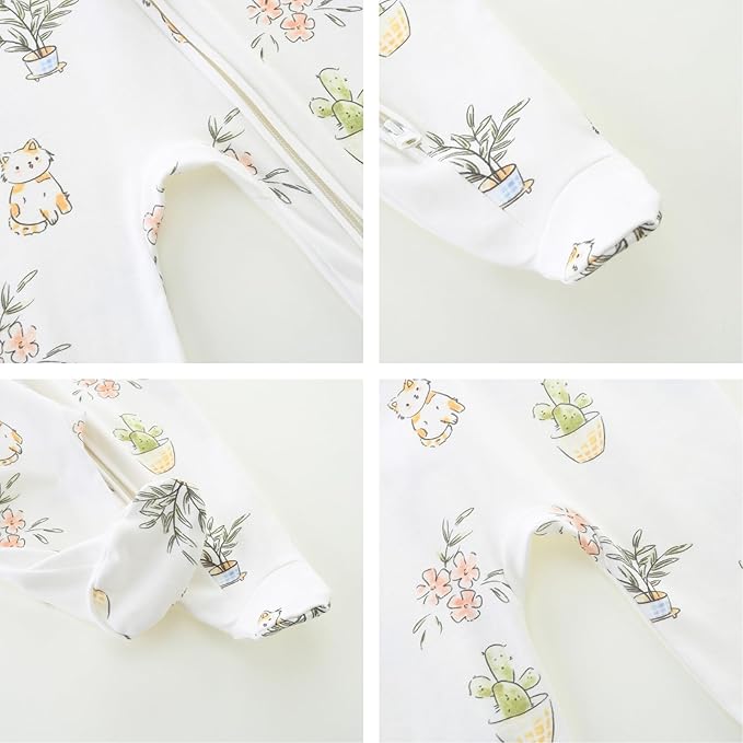 Neutral Baby Clothes Boy Girl Footed Cotton Long Sleeve Double Zipper Onesie