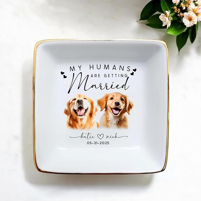 Custom Pet Portrait Watercolor Ring Dish, My Humans Are Getting Married Jewelry Tray, Ring Dish Engagement Gift for Newly Engaged Wedding Gift for Wife Her Fiance Bestie Bride To Be Newlyweds