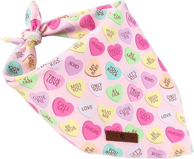 Lionet Paws Valentine's Day Dog Bandana Washable Cotton Beige Handkerchief Scarf Triangle Love Letter Bandana for Small Medium Dogs Girl Boy