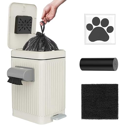Dog Poop Trash Can for Outside & Indoor, 5L/1.3Gal Small Odor Control Pet Waste Bin with Carbon Filter, 2-Way Open (Step & Press Top), Dog Waste Container with Trash Bag Holder, White
