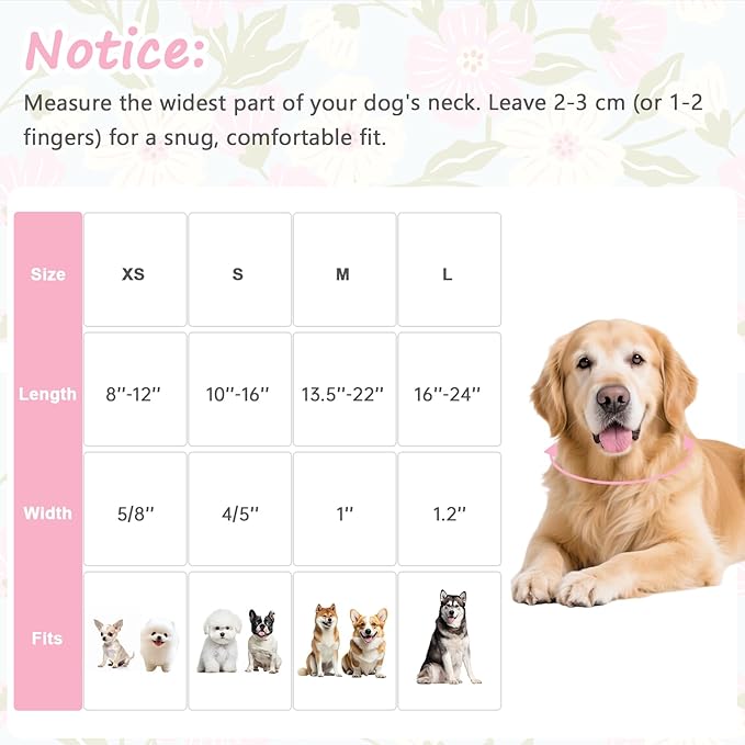 Dog Collar for Small Medium Large Dogs, Spring Blue Dog Collars with Pink & White Flowers, Adjustable Cotton Dog Collars, Cute Girl or Boy Dog Collar Ideal for Gifts,Pet Accessory,L