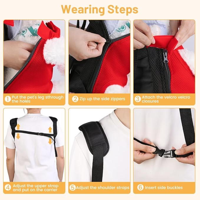 Inspack Dog Backpack Carrier/Cat Carrier, Adjustable Pet Front Carriers Travel Bag for Puppy Medium Dogs, Legs Out, Soft Ventilated Doggie Chest Carry Backpacks for Hiking/Camping, 2.5-4 lbs, Red