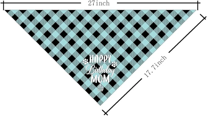 Dog Bandana for Happy Birthday Mom - Classical Plaid Printing Pet Scarf Accessories - Gift for Mom's Birthday Party (L17)
