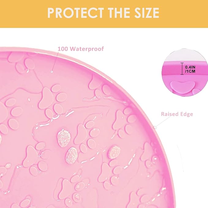 Dog Food Mat - Waterproof Cat Bowl Mat for Food and Water with Edges, Nonslip Dog Feeding Placement for Protecting Floors (2Pack Pink)