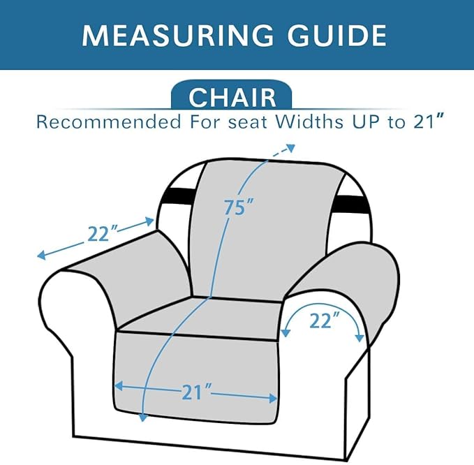 H.VERSAILTEX Reversible Chair Cover Furniture Protector Anti-Slip Couch Cover Water Resistant 2" Elastic Straps Chair Slipcover Pets Fit Sitting Width Up to 21" (Chair:75" x 65", Light Grey/Beige)