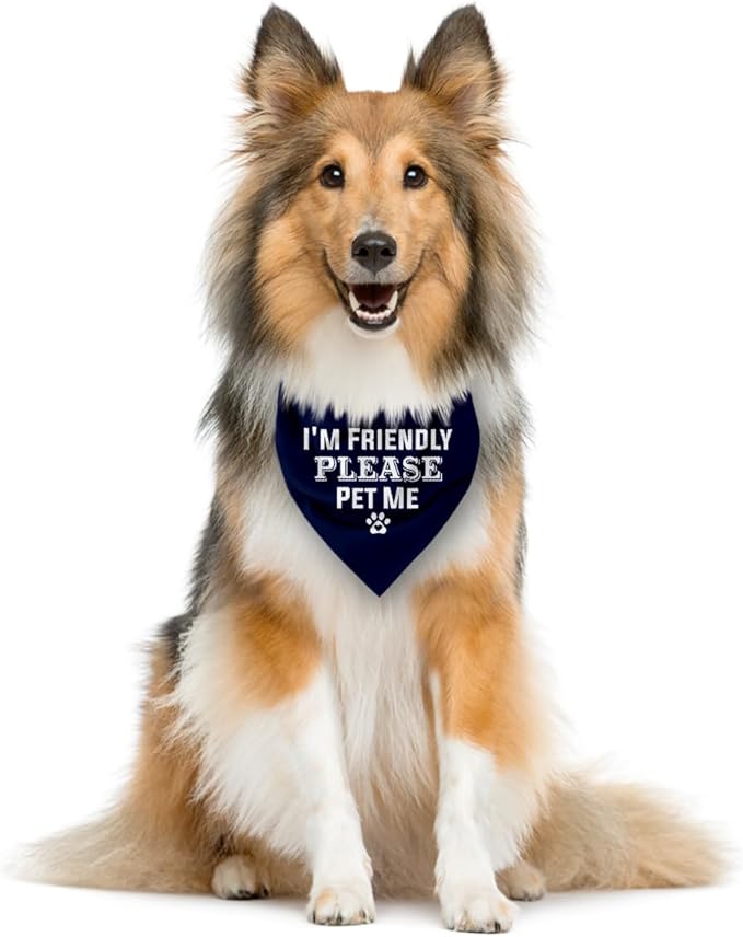 I'm Friendly Please Pet Me Dog Bandana, Dark Blue Dog Bandana, Funny Cute Pet Triangle Scarf Accessories, Dogs Bandanas for Small Medium Large Dogs (D51)
