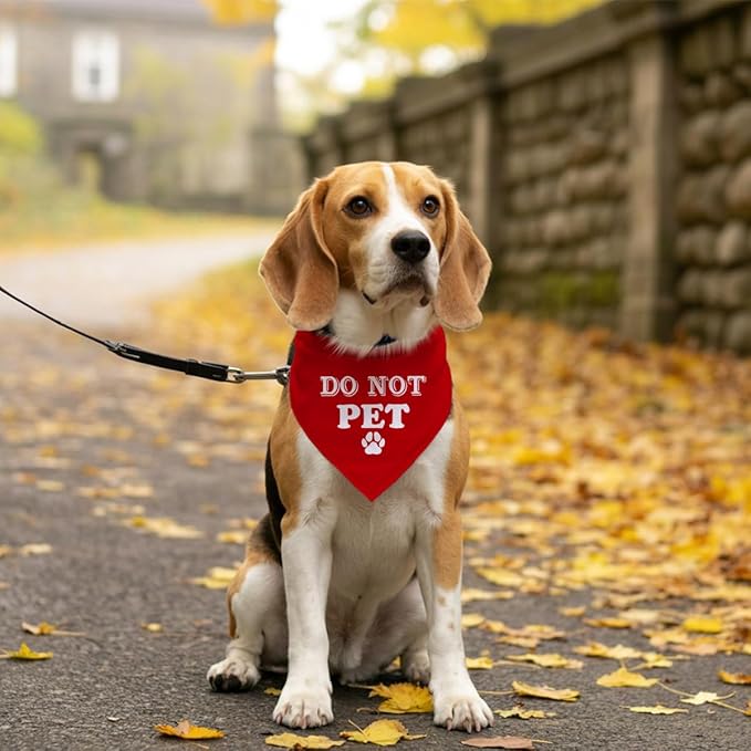 Do Not Pet Dog Bandana - Red Triangle Scarf, Funny Cute Pet Accessory, Gift for Dog Lover, for Small Medium Large Dogs (D37)
