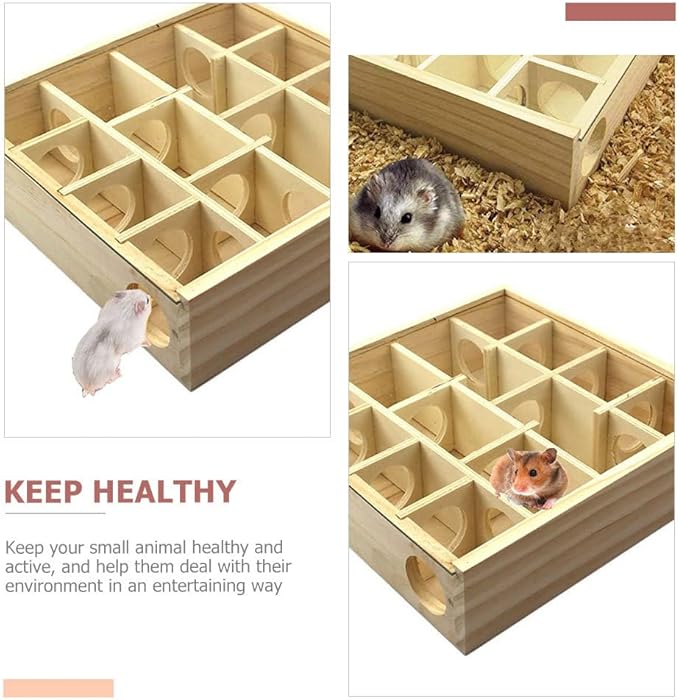 Wooden Hamster Maze Toy Multi-Grid Maze Household Hamster Hideaway Toy Small Pet Cage Accessory