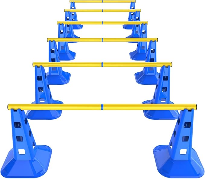 Dog Agility Hurdle Cone Set, Adjustable Height Dog Agility Course for Backyard Training, 12 Cones with PVC Crossbar, 4 Height Levels (12 Pack)
