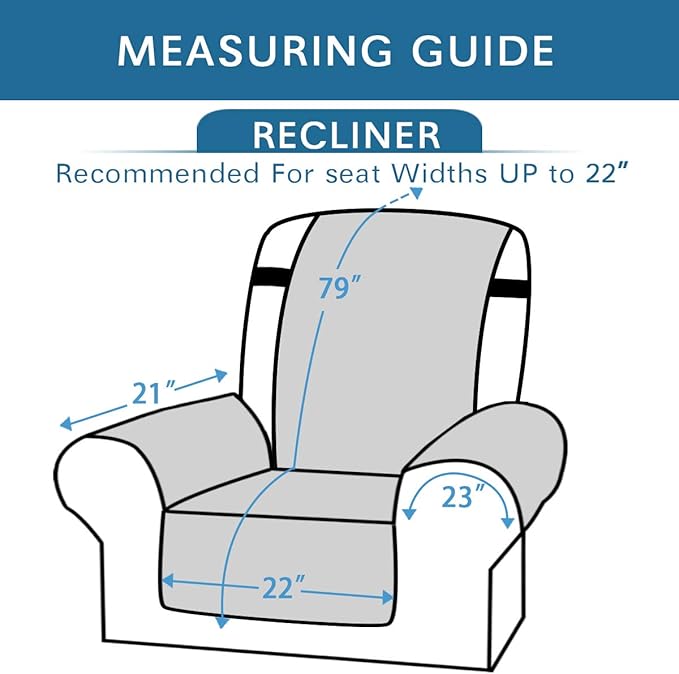 H.VERSAILTEX Reversible Quilted Recliner Covers Water Resistant Furniture Protector for Reclienr Chair with Elastic Straps for Pets Kids Sitting Width Up to 22"(Recliner, Gray/Beige)