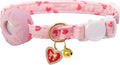 Breakaway Cat Collar with Airtag Holder,Kitten Collar with Apple Air Tag Holder and Bell for Girl Boy Cats, 0.4 Inches in Width and Lightweight. (Pink Heart)