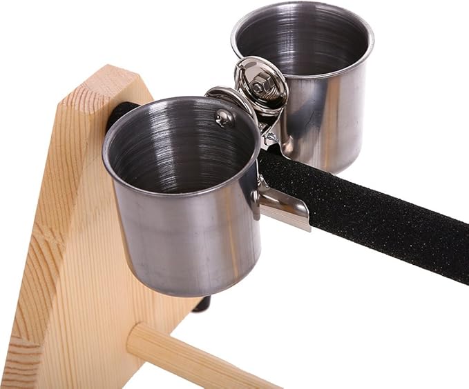 QBLEEV Parrot Play Wood Stand Bird Grinding Perch Table Platform Birdcage Feeder Stands with Feeder Dish Cup Portable Table Playstand for Small Cockatiels, Conures, Parakeets, Finch