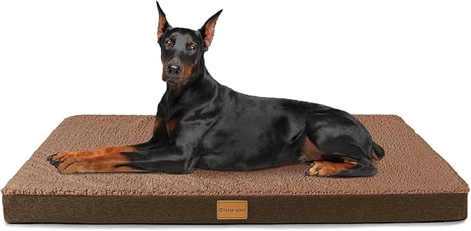 Patas Lague Orthopedic Jumbo Dog Bed for Large Sized Dog 56''X40'', Soft Waterproof Egg Crate Foam Large Pet Crate Beds Mat with Removable Washable Cover and Non-Slip Bottom, Brown