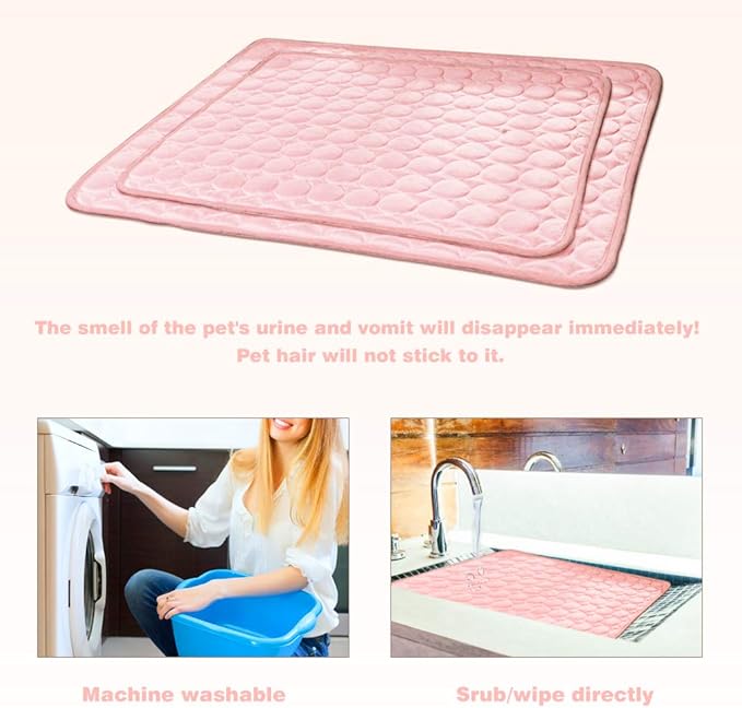 Washable Dog Cooling Mat Ice Silk Cooling Mat for Dogs Pet Self Cooling Pad Blanket Dog Cooling Pad for Indoor & Outdoor Car Seats (Pink, 28x22 in)