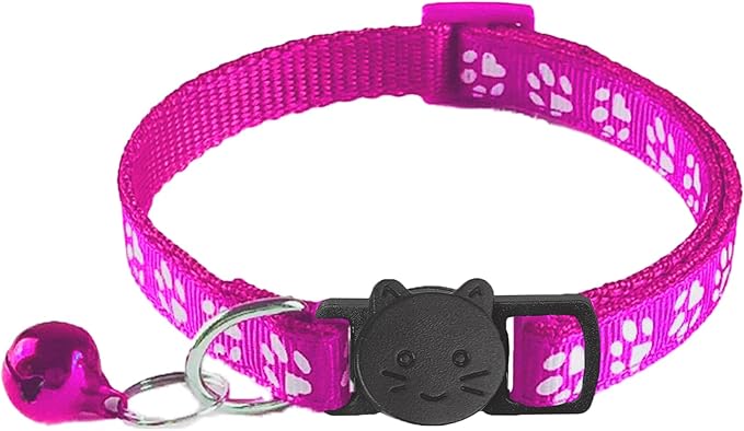 2 Pack Breakaway Cat Collars with Bells, Reflective Design and Claw Print Design, Safety Buckle Kitten Collars Adjustable from 7.5 to 12.5 Inches (Rose)