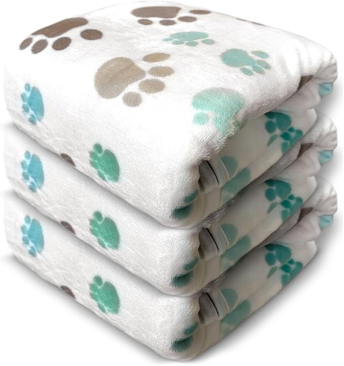 Dog Blankets for Large Dogs, 3 Pcs Dog Blanket Washable, Soft Fluffy Flannel Pet Blanket Mat Cover for Bed Couch, Cute Print Puppy Blanket 60" x 50"