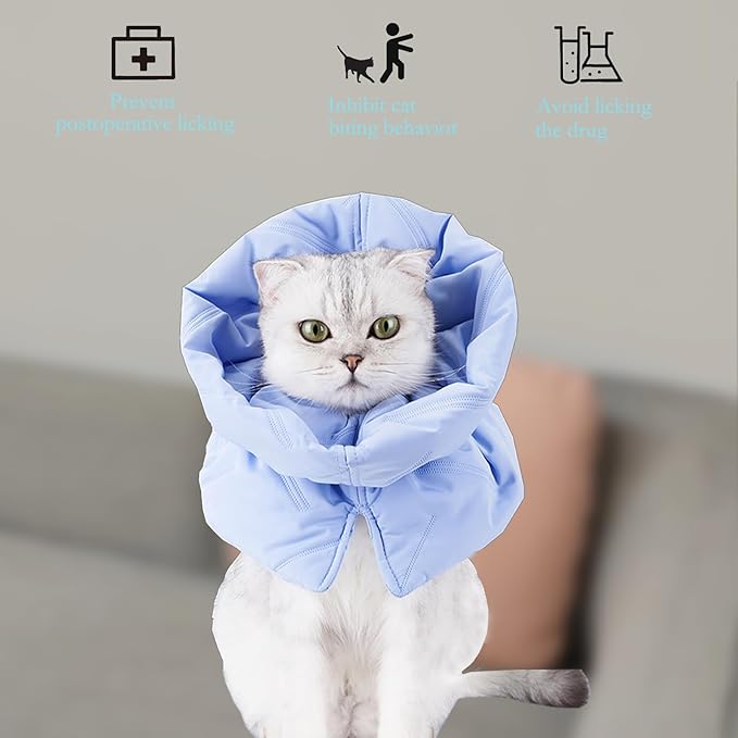 Cat Recovery Collar, Soft Adjustable Cat Cone Alternative, Lightweight Waterproof Fasteners Collars for Cats Kittens Puppies, After Post-Surgery, Surgery Stop Licking or Skin Protection.