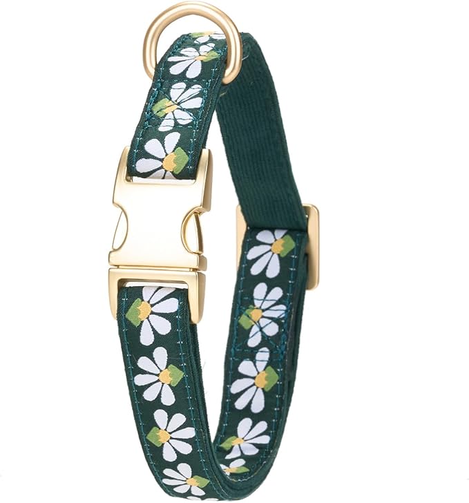 Woven Dog Collar with Metal Buckle Adjustable Jacquard Retro Dog Collars for Small Medium Large Dogs(Green,S)