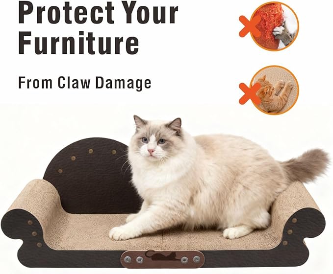 Sofa Shaped Cat Scratching Board,26.6" Extra Large Scratcher Bed for Large Cat Multi-Cats, Scratch Boards Lounge Bed,Cat Couch Furniture Protector (Black)