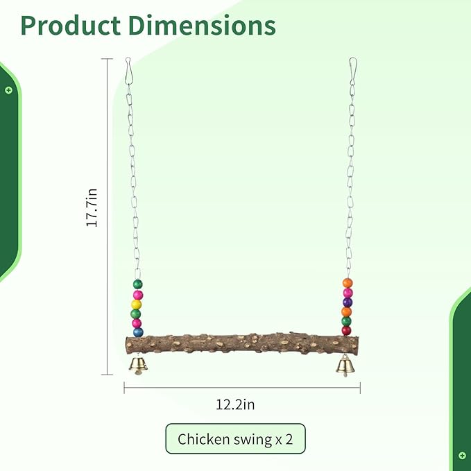 2PCS Chicken Bird Swings - Natural Wooden Swing Toys with Wooden Stands for Chickens, Hens & Parrots