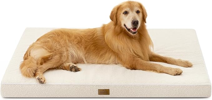 Big Dog Bed for Giant Dogs, Rectangular XXL Orthopedic Dog Beds Extra Large, Foam Anti-Slip Bottom Pet Mat with Washable Removable Cover, Suitable for Pet Up to 150 lbs, 54x44x4 inch, Beige