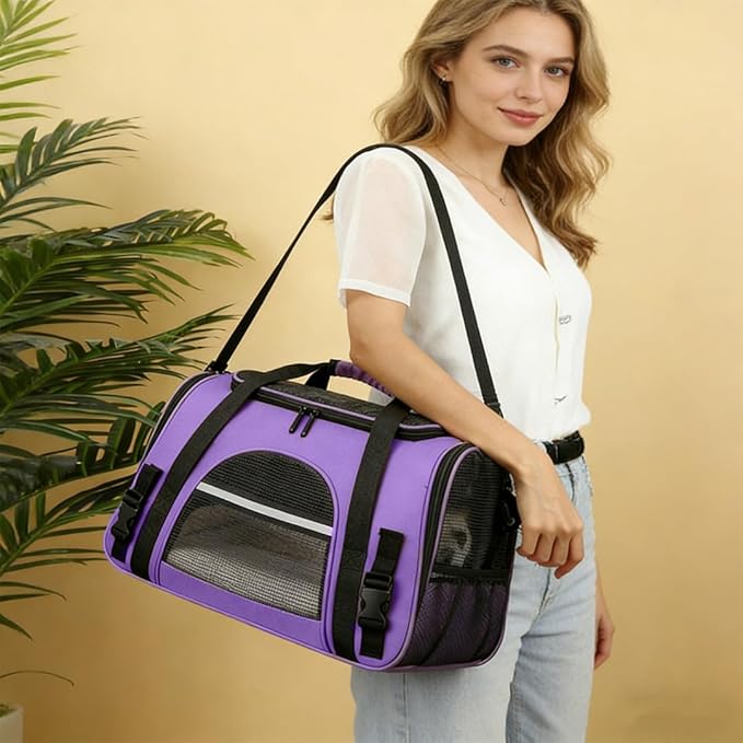Cat Carriers, Dog Carriers, Pet Carriers – Airline-Approved Soft-Sided Bag for Cats & Small Dogs (Up to 15 lb), Foldable, Breathable Mesh, Privacy Cover, Washable & Lightweight