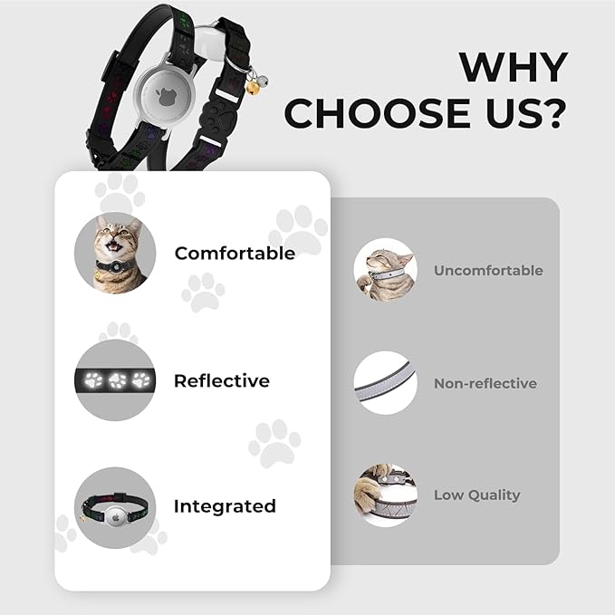 AirTag Cat Collar, Breakaway Cat Air Tag Collar, Reflective Cat Collar with AirTag Holder and Bell, [Lightweight & Scratch Resistant] Adjustable Comfortable GPS Pet Collar for Cats Kittens, Black