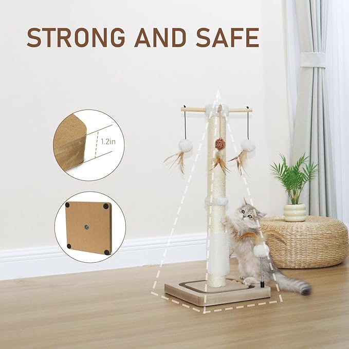 PEEKAB Cat Scratching Post 27 Inches Sisal Scratch Posts for Indoor Cats,with Track Ball Toys Kitten Vertical Scratcher Furniture Beige