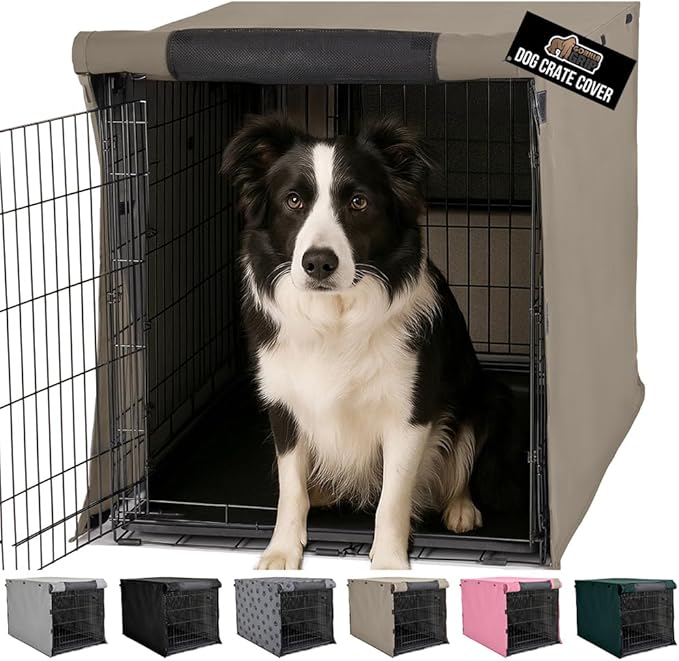 GORILLA GRIP Dog Crate Covers Compatible with Amazon Basics Dog Crates, All Sides Open, Privacy Cover Fits 36" Wire Kennel, Breathable Mesh Windows, Light Reducing Puppy Training Cage Topper, Taupe