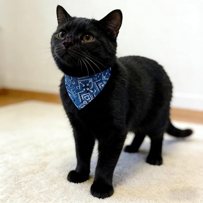 Cat and Puppy Bandana Collar Set, 4 Pack Adjustable Cotton Pet Neck Scarves with Buckle, Cute Patterns for Daily Wear & Holiday Photos