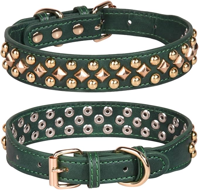 Spiked Dog Collar Soft Pu Leather Mushrooms Rivet Spike Studded Puppy Adjustable Pet Collars for Small Breeds (S, Green3)