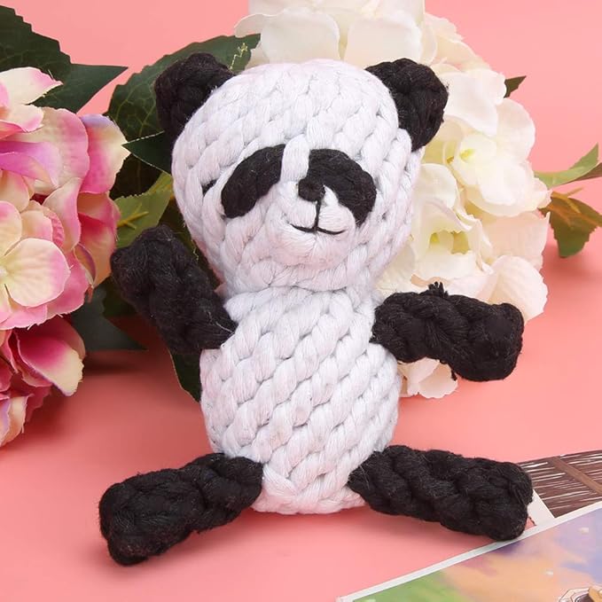 Pet Cotton Rope Biting Chewing Molar Toy, Cartoon Animal Shape & Pure Manual Weaving, Dog Rope Toys with Strong and Hard, Grind and Clean Teeth, Relieve Pressure (Panda)