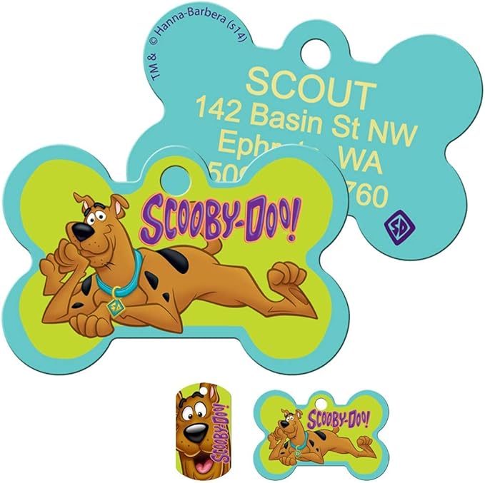 GoTags Cartoon Scooby-Doo Pet ID Tags, Personalized Engraved Dog Tags and Cat Tags with up to 4 Lines of Custom Text