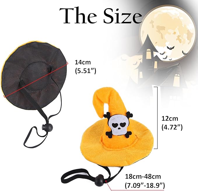 Lionheart glory Halloween Dog Hat Skull Headdress Funny Adjustable Soft Cute Pet Headgear Witch Hat for Dog Cat Dog Party Accessories Costume